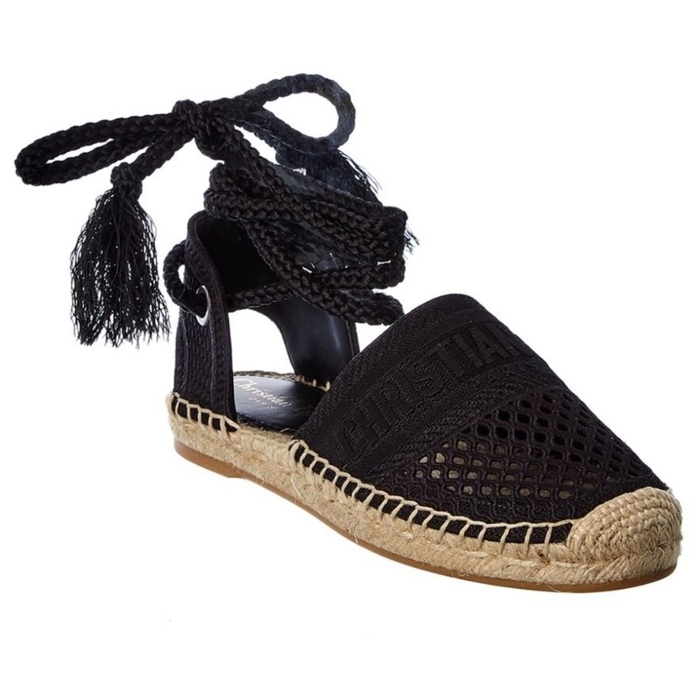 Dior Granville Canvas Ankle Wrap Espadrille Black